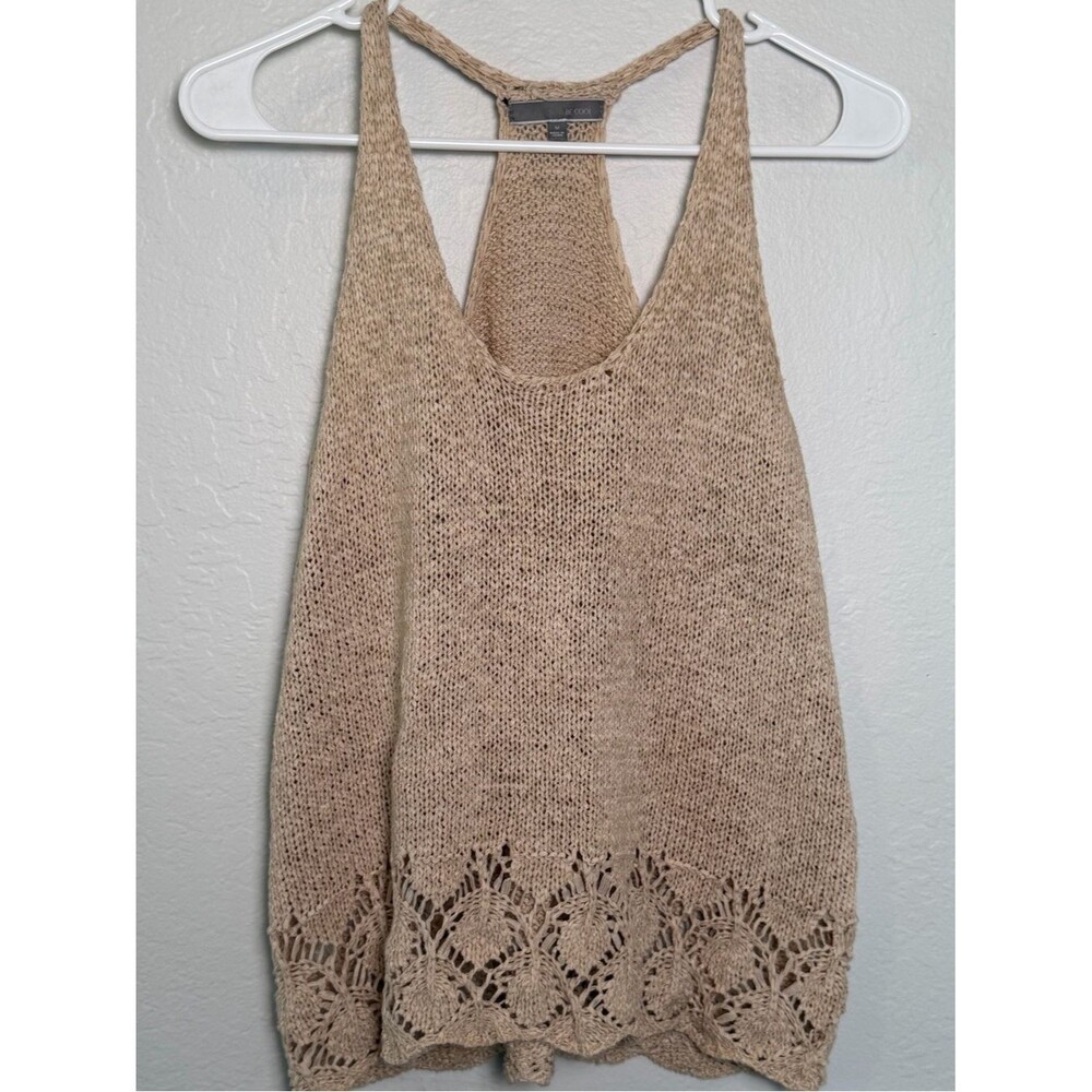 BE COOL Beige Crochet Knit Tank Top Open Weave Boho Size Medium